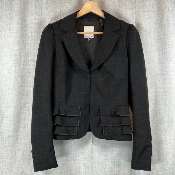 Rebecca Taylor Tiered Ruffle Peplum Blazer Wool Blend Charcoal Jacket Womens 4 - Picture 3 of 16